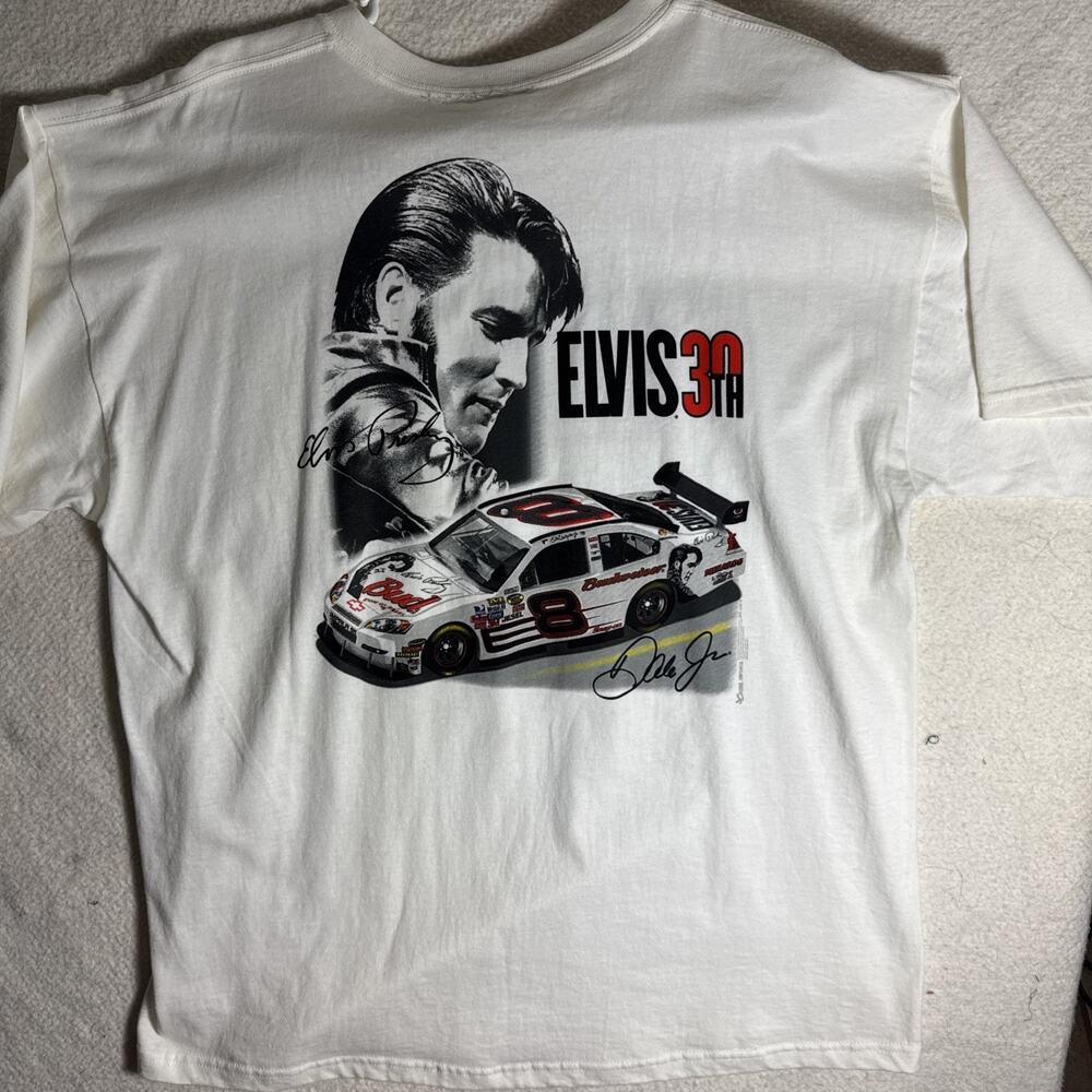 Elvis Presley Dale Earnhardt Jr Chase Authentics Nascar Budweiser Shirt White XL